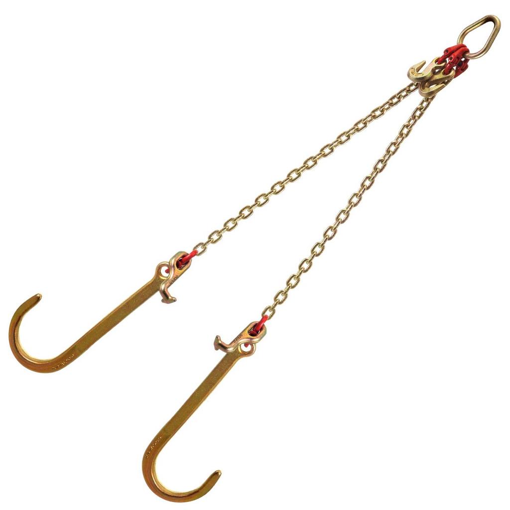 V Bridle Chain, 5/16 in x 2 ft Bridle Tow Chain, Grade 80 V-Bridle Transport Chain, 9260 Lbs Break Strength with TJ Hooks and Crab Hooks, Heavy Duty