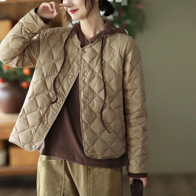 

Женская осенне-зимняя куртка с ромбовидным узором, тонкая, теплая, с воротником-стойкой, короткая, повседневная 2XL