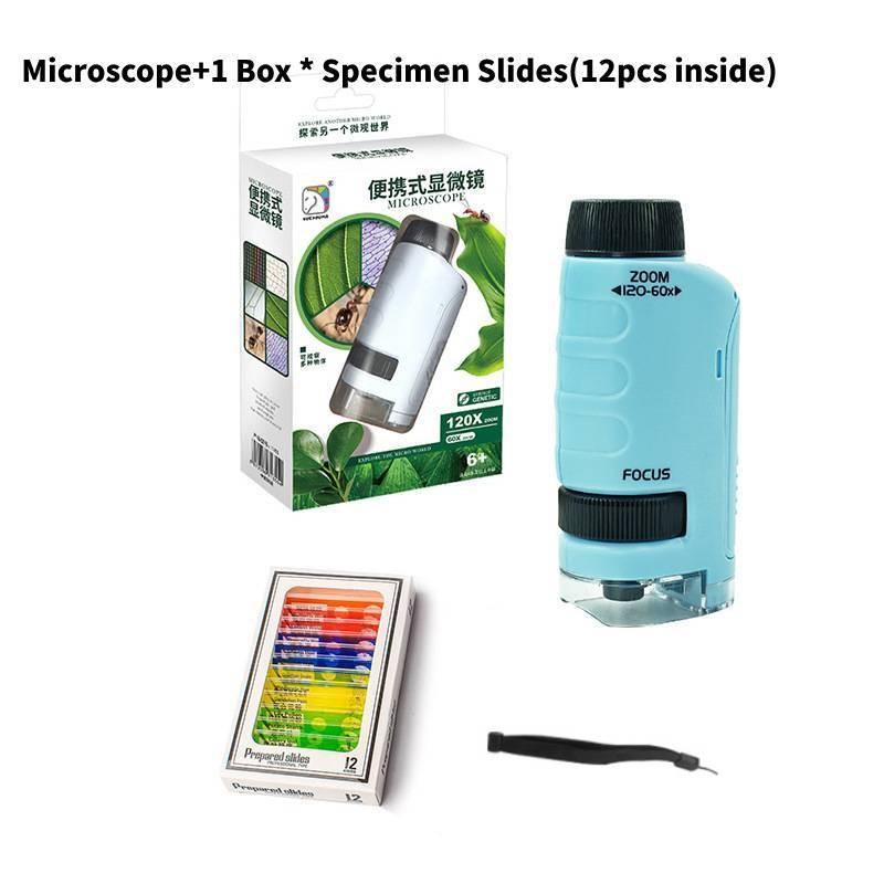

Compact Handheld High Definition Optical Microscope With 12 Specimens For Kids Learning Blue