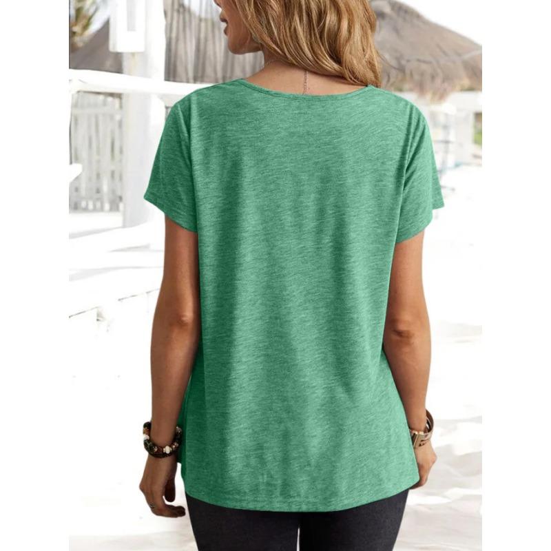 Women Casual Solid Color Short Sleeve Loose T Shirt