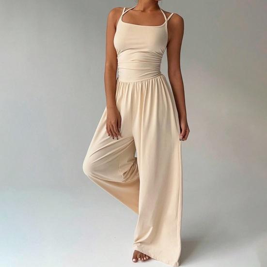 Tuta estiva da donna senza maniche con spalline sottili, outfit intero, casual, pantaloni lunghi a gamba larga, tute