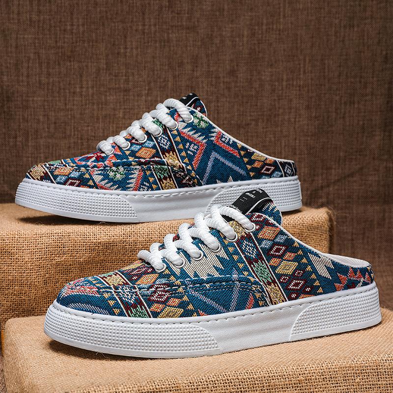 Shoes summer new breathable national style lazy half drag shoes versatile casual canvas shoes