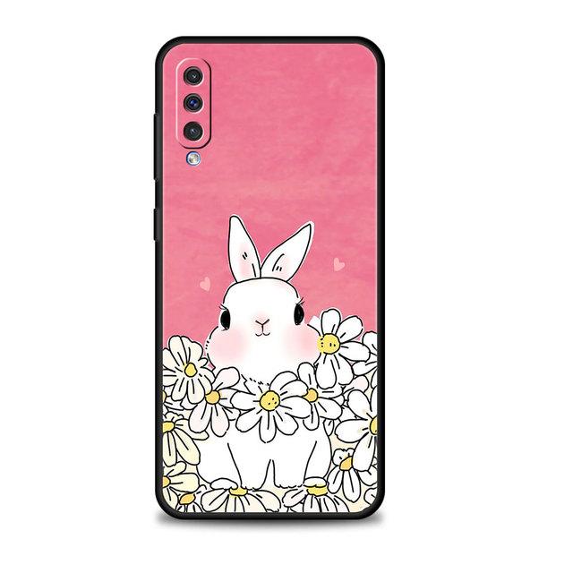 Pouzdro Flower Love Pink roztomilý králík pro Samsung Galaxy A70 A70s A50 A30s A04s A20s A20e A02 A02s A03 A04 A03s M52 A42 M31 kryt