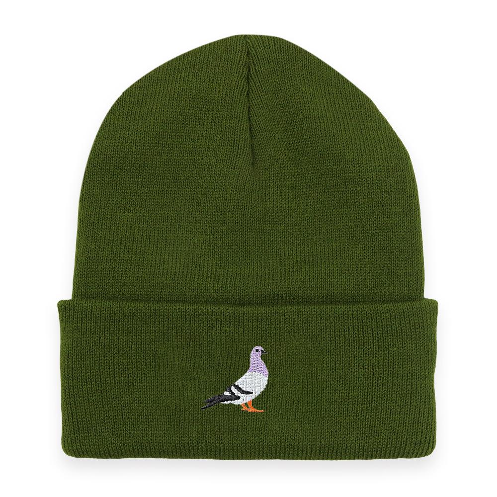 Men's and women's knitted hats for autumn and winter, warm pigeon embroidery pattern pullover, brimless woolen hat