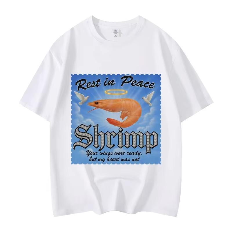 Rest in Peace Shrimp Funny Meme T-shirts Men Women Clothing Summer T-shirt Fashion Casual Short Sleeve T Shirts Streetwear Tops