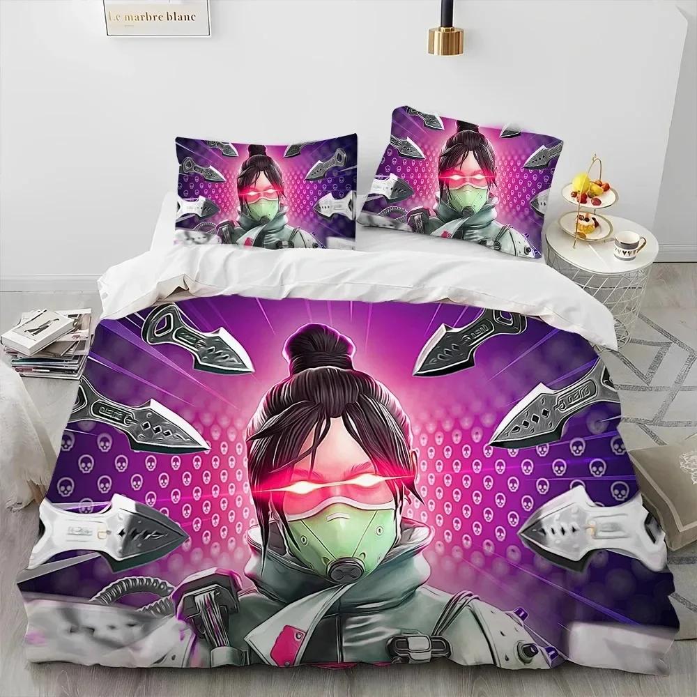 A-Apex Legends Game Gamer Cartoon Bedding Set Printed Bed Set With Pillowcase Bed Duvet Cover Soft Single Double Queen King Size