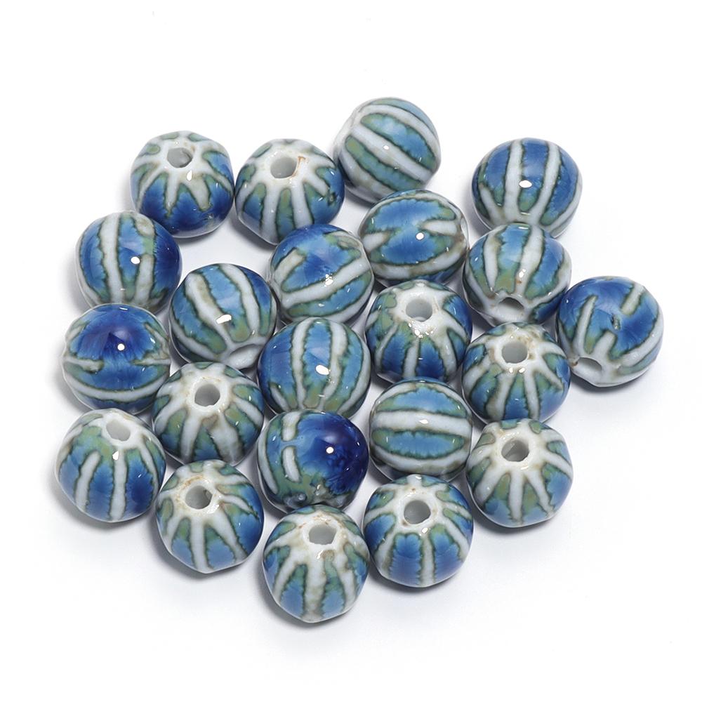 10pcs/lot 11.5mm Retro Pumpkin Ceramic Beads Loose Spaced Striped Beads For Handmade Bracelet Making DIY Exquisite Necklace Gift