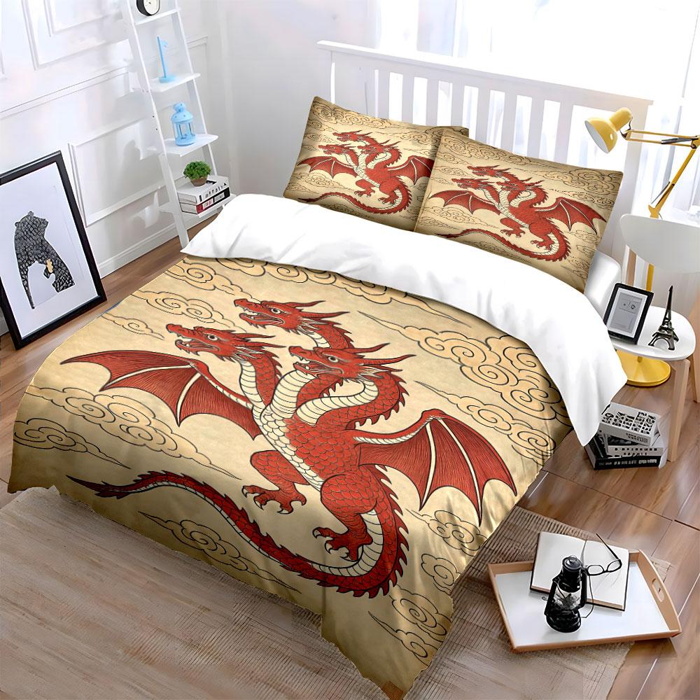 Red Three-headed Dragon. Bedding Sets Duvet Cover Sets Duvet Covers Pillowcases(1 * Duvet Cover 2 * Pillowcases Without Duvet Insert)