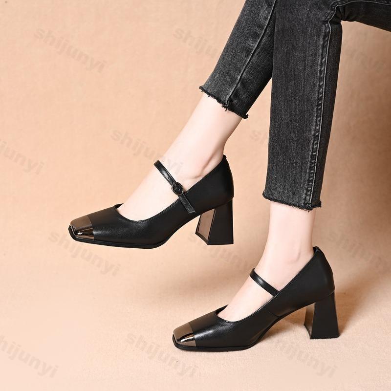 Scarpe Mary Jane da Donna Moda Punta Quadrata Antiscivolo Comode Décolleté Eleganti Versatili Fibbia Tacco Alto Zapatos Mujer