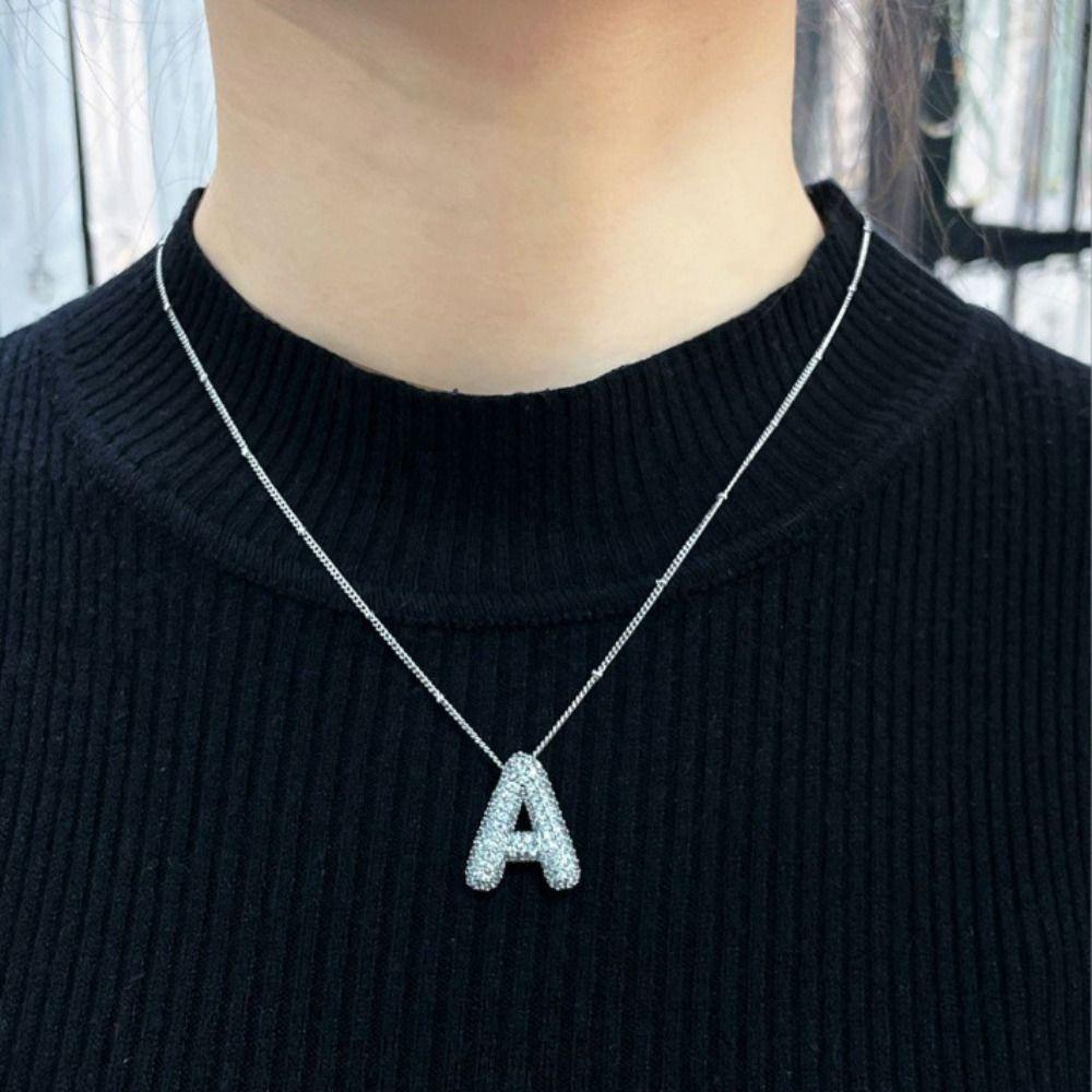 Rhinestones Silver Zircon Necklace Silver Color Women Choker Letter Pendant Necklace  Party Jewelry