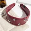 Punk Leather Headband Black and Red Wide Metal Rivets Headwear Versatile Hair Accessory Hollow Ring Hair Hoop Travel Shopping