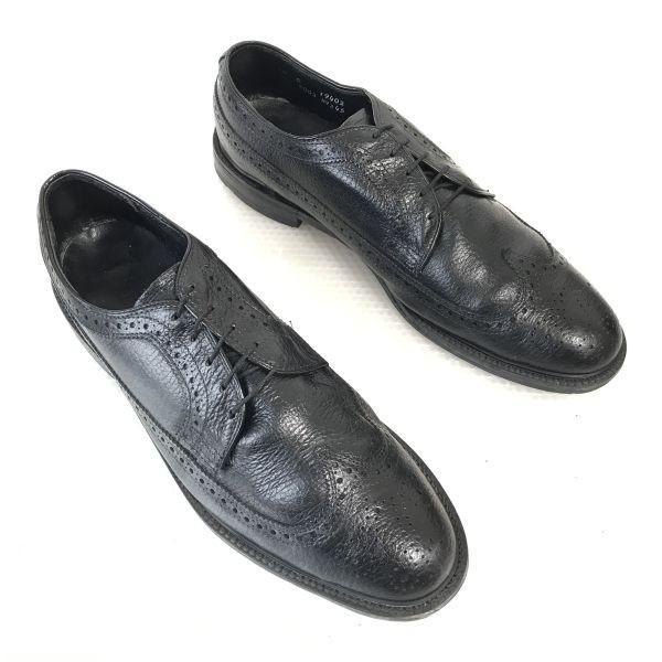 80s-90s/NUNN BUSH/Long Wingtip Leather Shoes/10C/26.5-27.5/Black/Business/USA Vintage(USED)