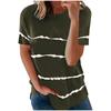 Fashion Women's Loose Short Sleeve T-shirt Round Neck Stripe Print Tops