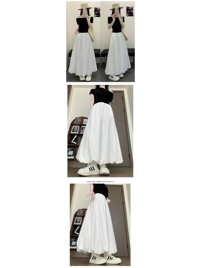Damskirt med hög midja, elastisk, drapering och lykta, koreansk stil - Vår/Sommar