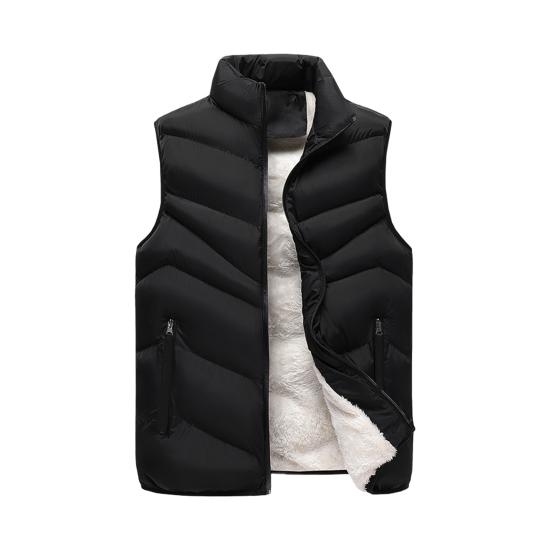 Мужской хлопковый жилет с воротником-стойкой, без рукавов, однотонный хлопковый жилет с карманами XL чёрный