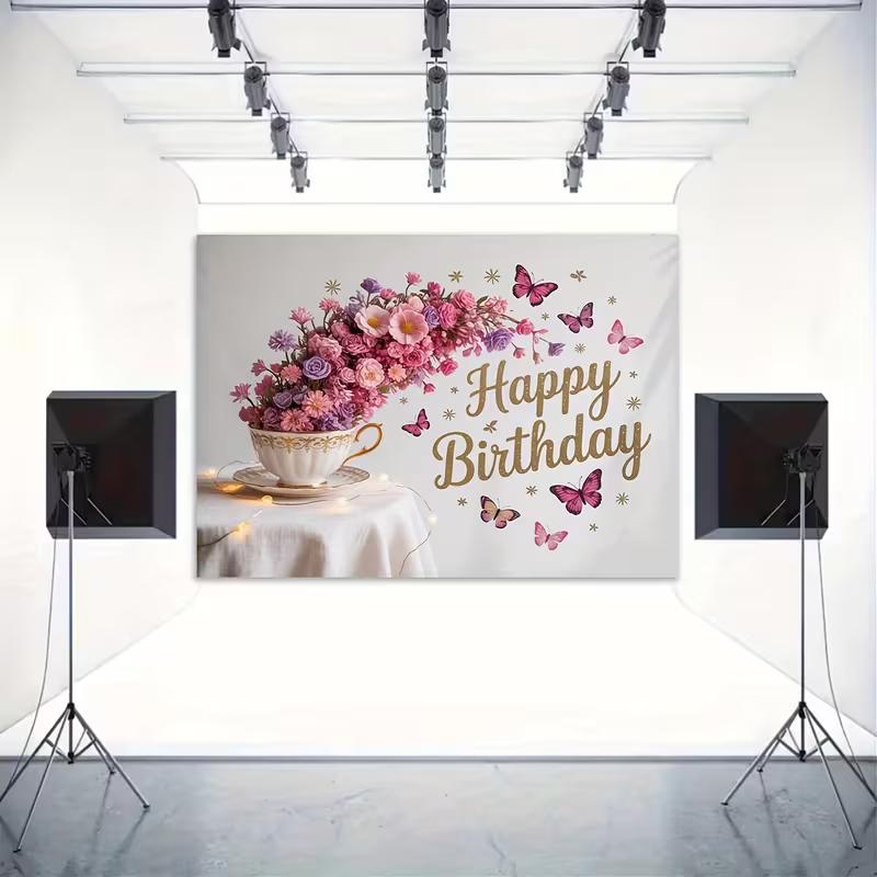 

2D Gold Glitter Happy Birthday Backdrop for Feminine & Whimsical Celebrations 47.2x31.5inch/120*80cm