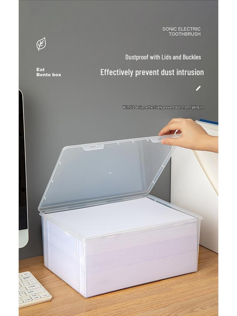 Transparenter Kunststoff A4 Schreibtischorganizer mit Deckel - Staubdichte quadratische Ablagebox