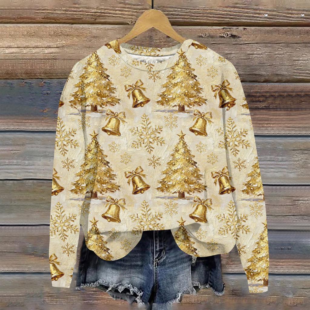 Women's Fashion Christmas Printed Long Sleeve Loose Round Neck Sweatshirt Top