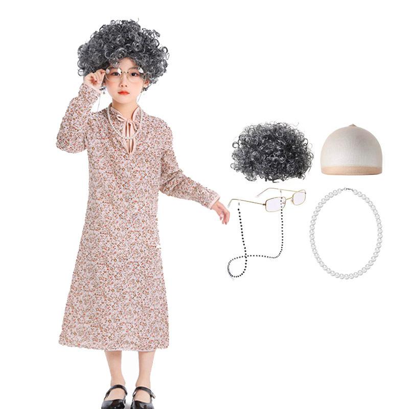 Giorno dei Bambini di Halloween Cappuccetto Rosso Gioco Nonna Lupo Vestito Floreale Pastorale Performance