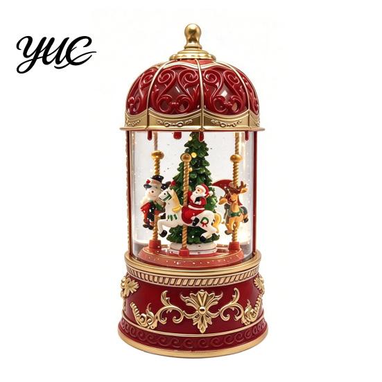 Winter Wonderland Home Decor Christmas Snow Lantern, Lighted Lantern with Music Swirling Glitter, Box Ornament USB /Battery Operated Decorative