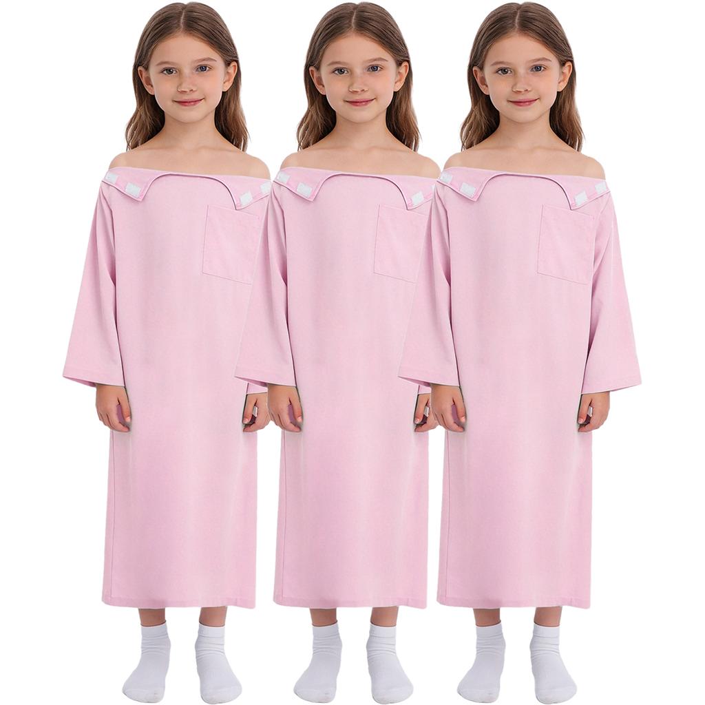 Unisex Medical Patient Nursing Gown Long Sleeve Back Split Hook Loop Fastener 3pcs Adaptive Clothing