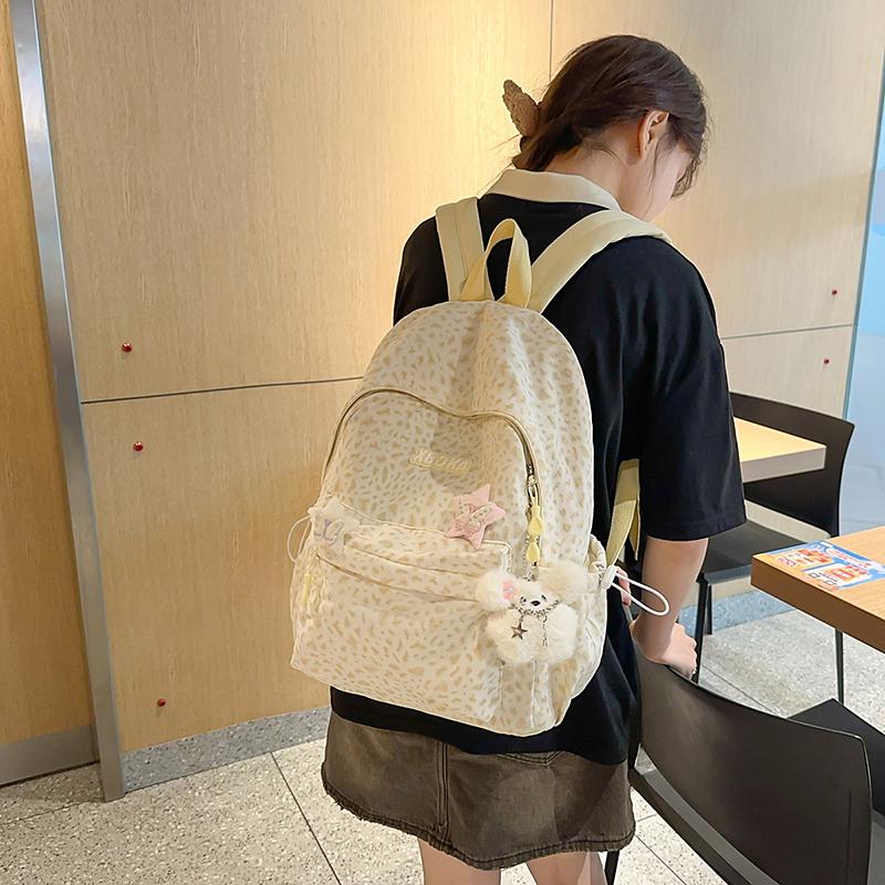 Student Schoolbag Female Retro Leopard Print Backpack Lightweight Travel Computer Backpack