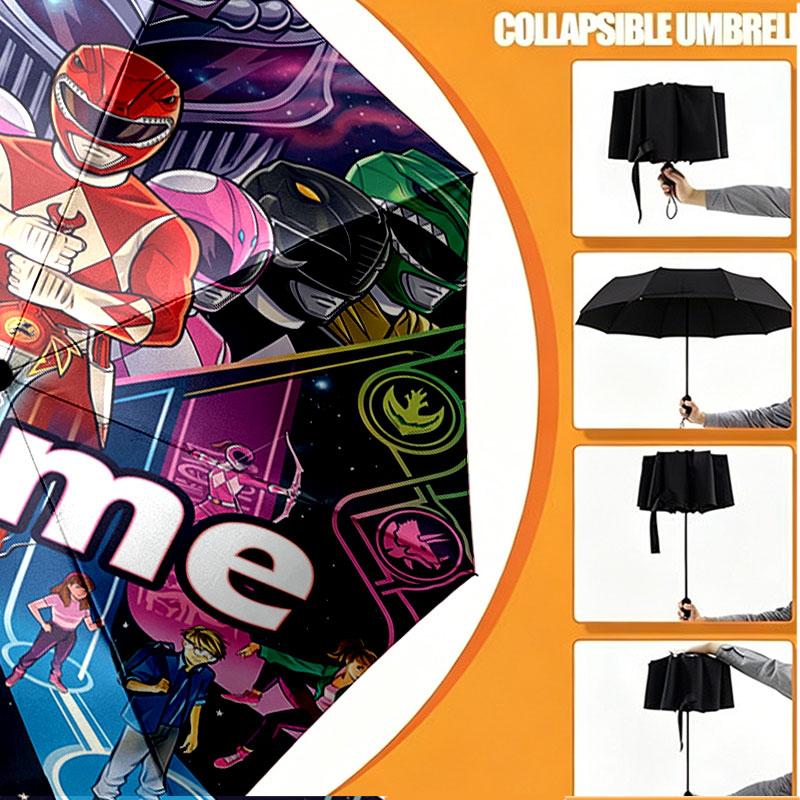 Custom Name Personalized Power Rangers Print Umbrella, Auto Open Close, 8‑Rib Sturdy Frame, Commute Camping Hiking Use, Birthday Gift
