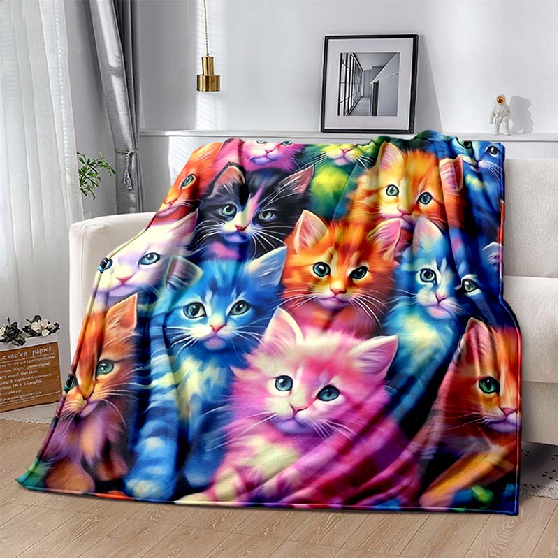 Anime Cartoon Cute Cat Printed Blanket Flannel Sofa Bed Cover Warm Office Travel Oversized Exquisite Bedding Gift Soft Blanket