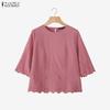ZANZEA Women Casual Round Neck 3/4 Sleeve Embroidery Loose Blouse