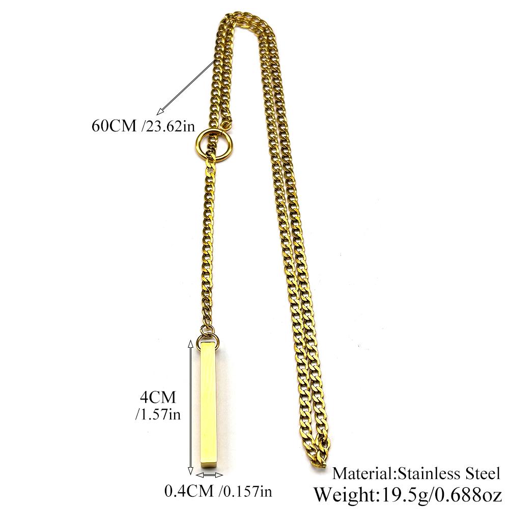 Lariat Stick Pendant Necklace for Women Stainless Steel Gold Color Simple O-Ring Sweater Choker Chian Y-Necklace Jewelry Gifts