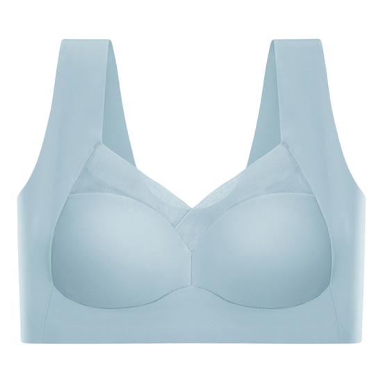 Women Sports Bra Wide Elastic Strap Solid Color Shockproof Seamless Thin Mesh Push-up Anti-snagging Wireless Yoga Jogging Bra