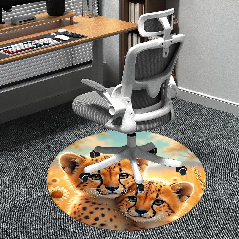 

1pc Cheetah Cubs Chair Carpet for Office Non-Slip, Lightweight, Machine Washable Rug for Office, Room - Holiday Decoryy251016003 80cm by 80cm