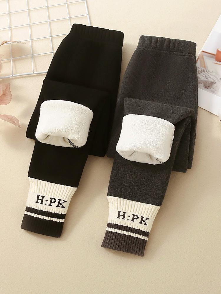 Girls' Fleece-Lined Leggings: Stylish Cotton Pants for Autumn & Winter - Wear Outside, Soft Velvet, Cozy Warmth