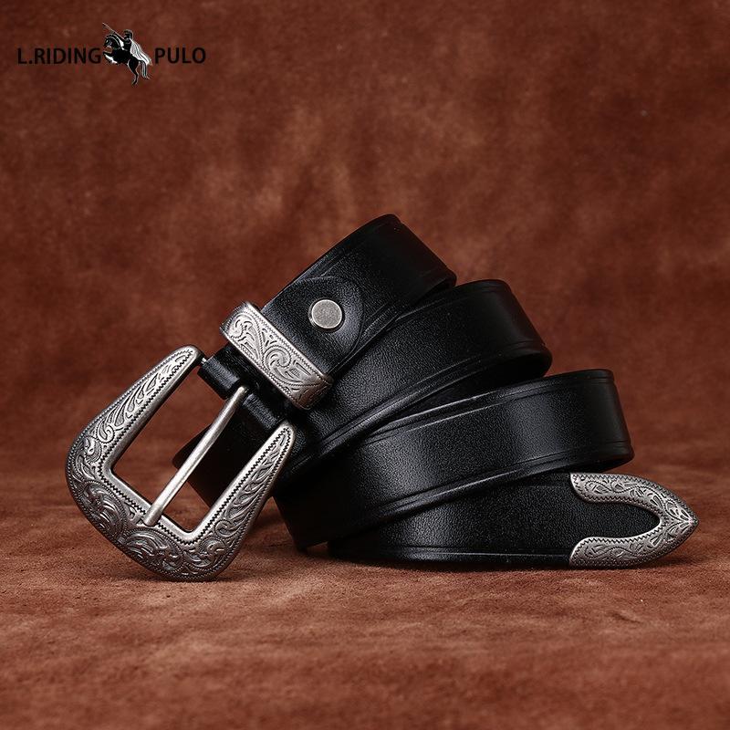 Personlighetstrend Allmatch Retro Nisch Äkta Läderbälte Dam Första Lagret Nötskinn Casual Spänne Bälte