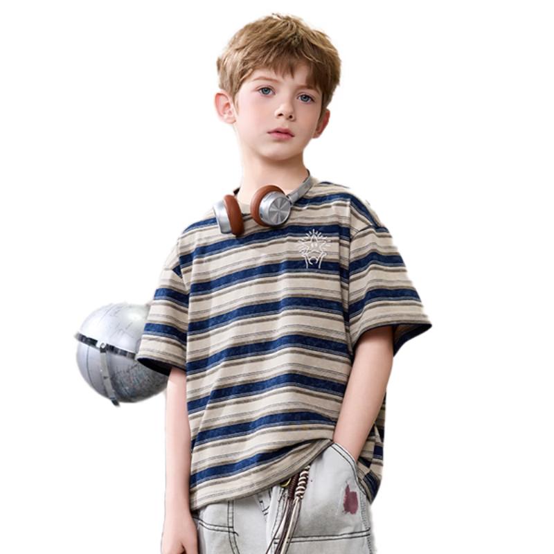 ASK JUNIOR Boys  Summer Striped Color Block Short Sleeve T-shirt 130