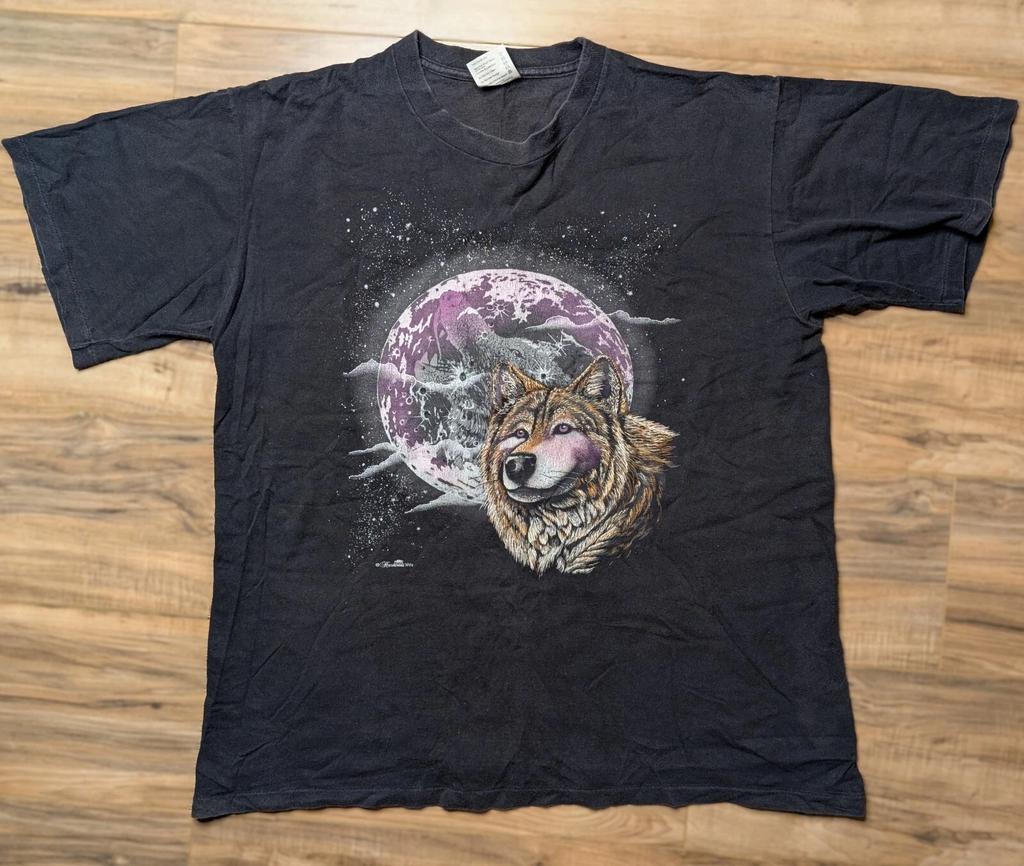 Vintage Hazelwoods 1994 Wolf Full Moon Nature Graphic T-Shirt XL 100% Cotton