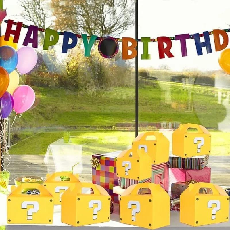 10-80PCS Yellow Question Mark Candy Box with Handle Wedding Favor Gift Box Fold Bread Packaging Bag Birthday Party Decoration