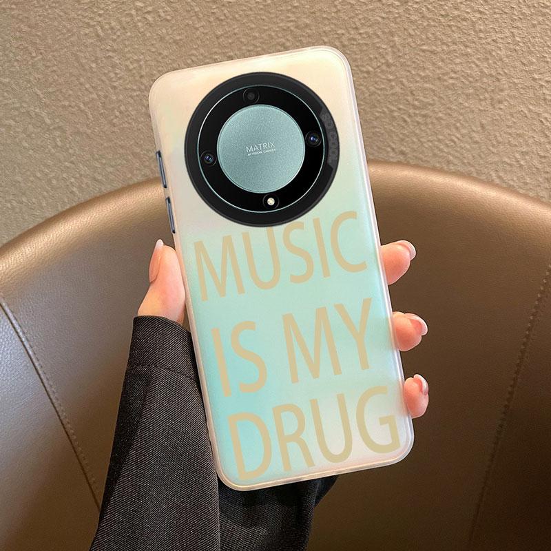 Black MUSIC IS MY DRUG Luck Print Art Design Pattern Phone Case for Honor 400 Lite 200 Pro X9c X9b 90 X8a X9a X6b X7b X8b Cover