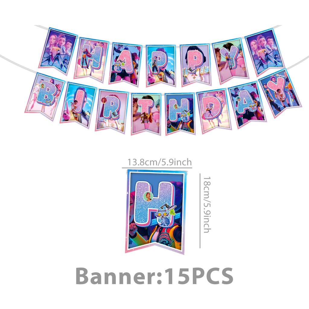 Cacciatori di Demoni Decorazioni per Festa di Compleanno Stoviglie Banner Decorazioni Topper per Torta Palloncino Ragazza Bambino Coreano Kpop Anime Set Forniture per Festa