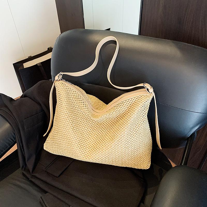 

Плетеная сумка из соломы большой вместимости, женская новая летняя универсальная пляжная сумка-тоут, сумка-мессенджер хаки