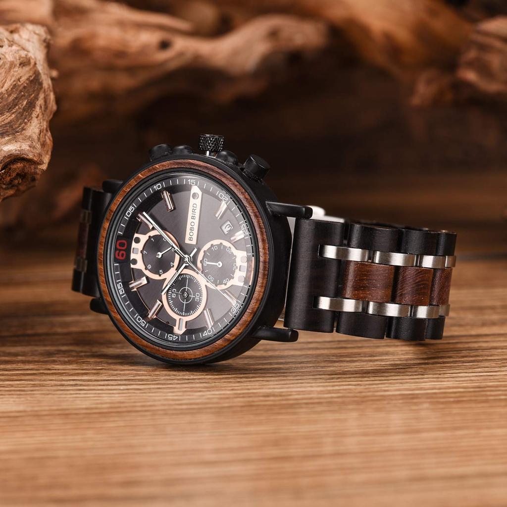 BOBO BIRD Now Wooden Watch Quartz Chronograph Luminous Wooden Watch Men Quartz Watch S18-1