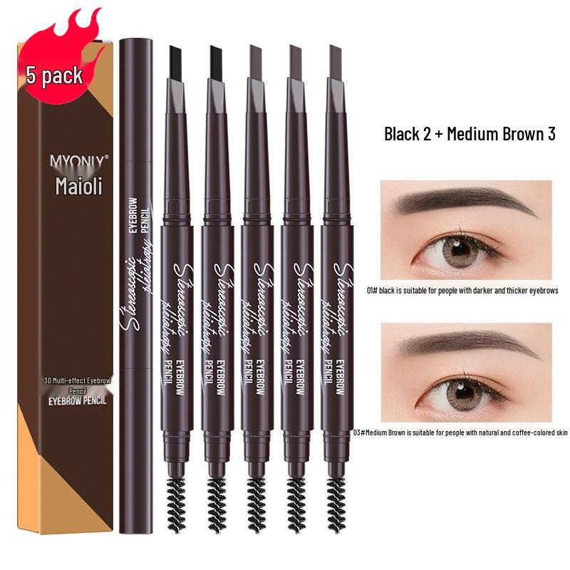 Maiouli 3D Smudge-Proof Multi-Effect Eyebrow Pencil - Beginner-Friendly Double-Ended Triangle Shape.