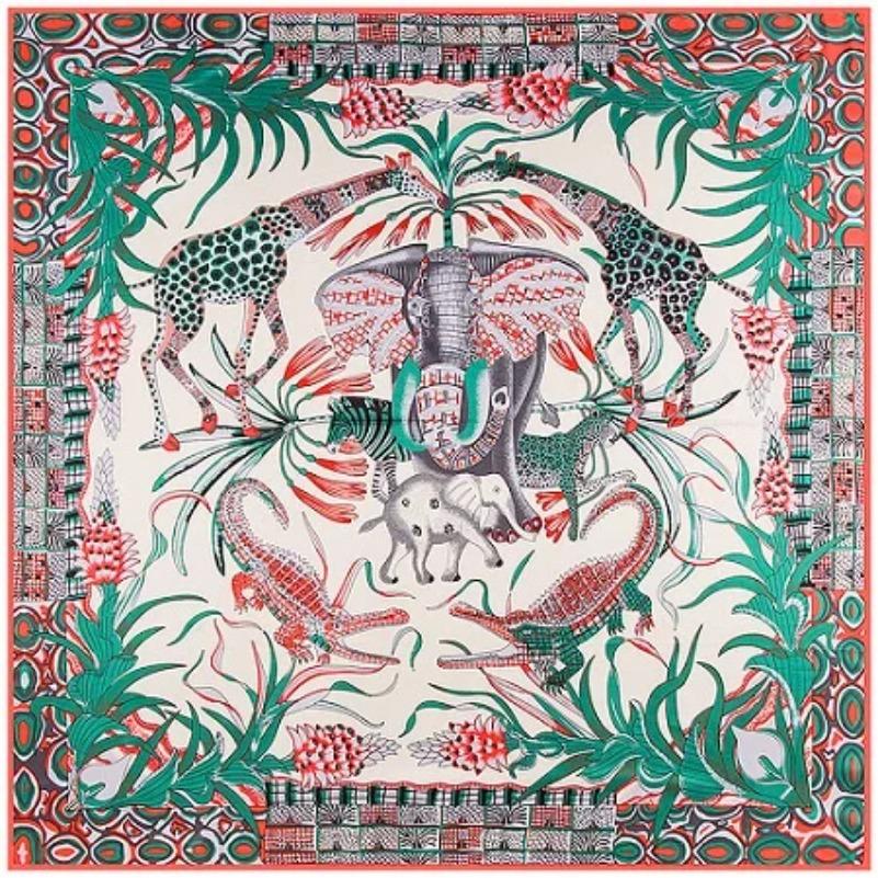 POBING Twill Silk Square Scarf Animals Print Women Scarves&Wrap Giraffe Neckerchief Spanish Foulards cachecol Large Bandana