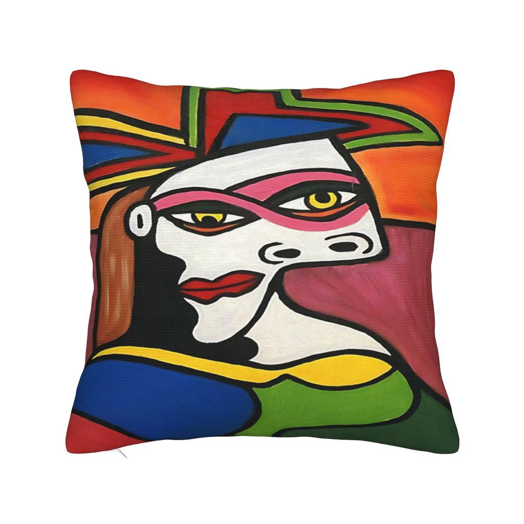 Picasso Funky Art Lady Hat Square Pillow Case Cushion Covers Custom Zippered Decorative Pillowcase For Sofa 40*40Cm