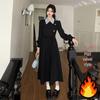 Plus Size French Velvet Campanula Two-Piece Autumn/Winter Dress - Waist-Cinched, Slimming Mid-Length.