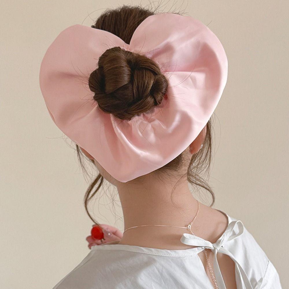 Love Large Satin Hair Scrunchies Heart Shape Ponytail Elastic Rubber Band  Ladies