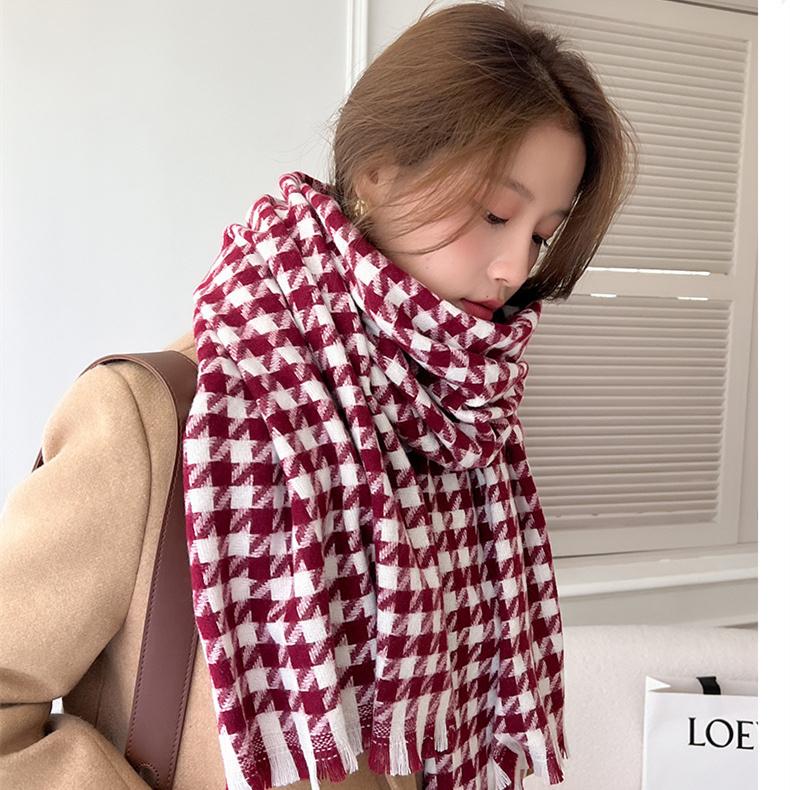 Checkered Scarf Autumn Winter Student Scarf Warm Shawl Tassel Fashion Scarf Female