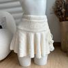Kawaii White Mini Skirts Women Preppy Cute High Waist Skirt Winter Japanese Streetwear Lace Up Chic Slim A Line