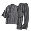Komfort U Jinbei Samue Yukata Nattøy Bomullsgas Åpen Pustende og Kimono Topp og Bunn Loungewear for og Ensfarvet Mørkt Herresett, 100%
