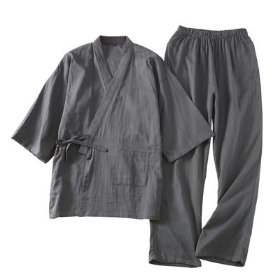Komfort U Jinbei Samue Yukata Baumwolle Mull Offener Kimono Ober- und Unterteil Loungewear für und Einfarbig Dunkel Herren Nachtwäsche, 100% Doppellagig